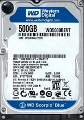 Western Digital 500 GB SATA 2.5'' Laptop Internal HDD WD5000BEVT-00A03T0